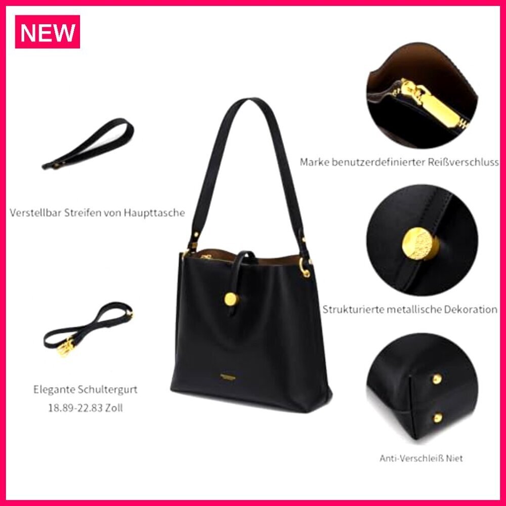 Genuine Leather Tote Bag Large Capacity Adjustable Shoulder Strap - Picture 7 of 8